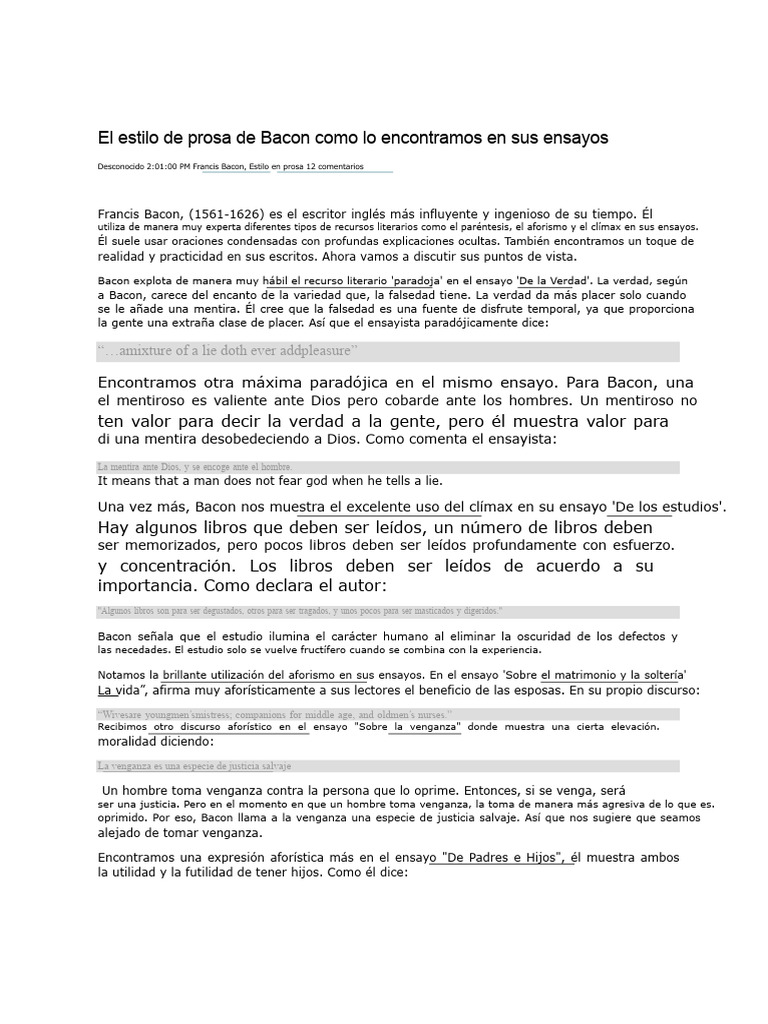 Estilo Prosaico de Francis Bacon | PDF | Ensayos | Verdad