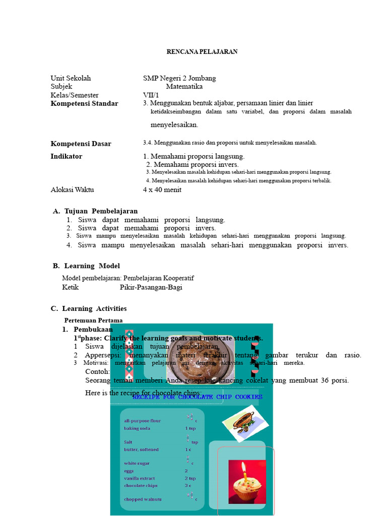 Rencana Pembelajaran Matematika SMP: Proporsi | PDF