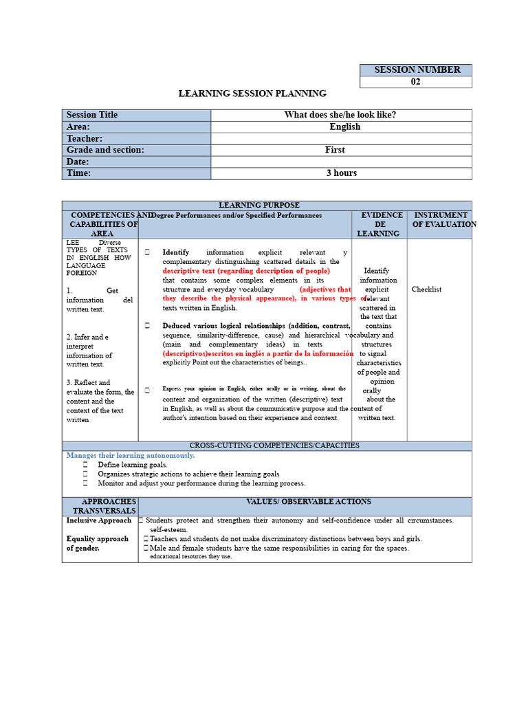 English Session on Describing Appearance | PDF | English Language ...