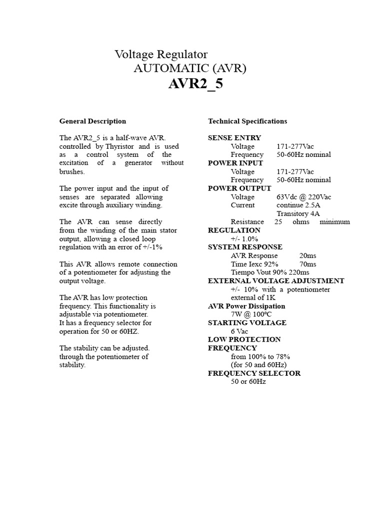 AVR2_5 Automatic Voltage Regulator | PDF | Manufactured Goods ...