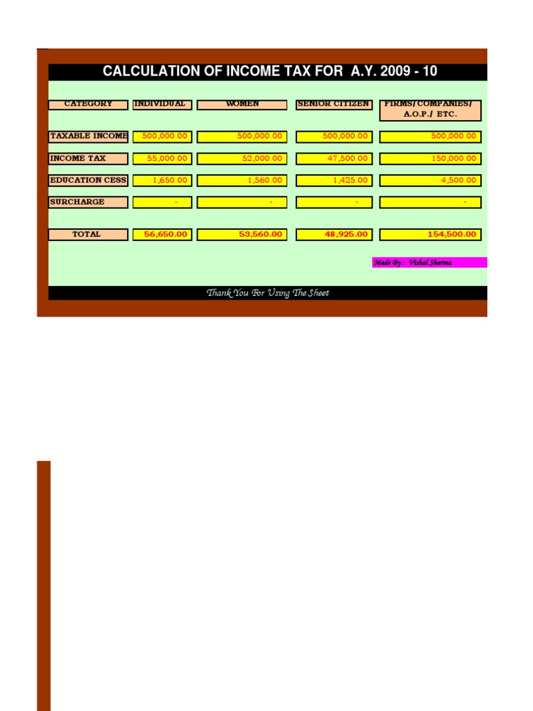 34 Copy of 7 Tax Calculation Sheet 2009 10 | PDF