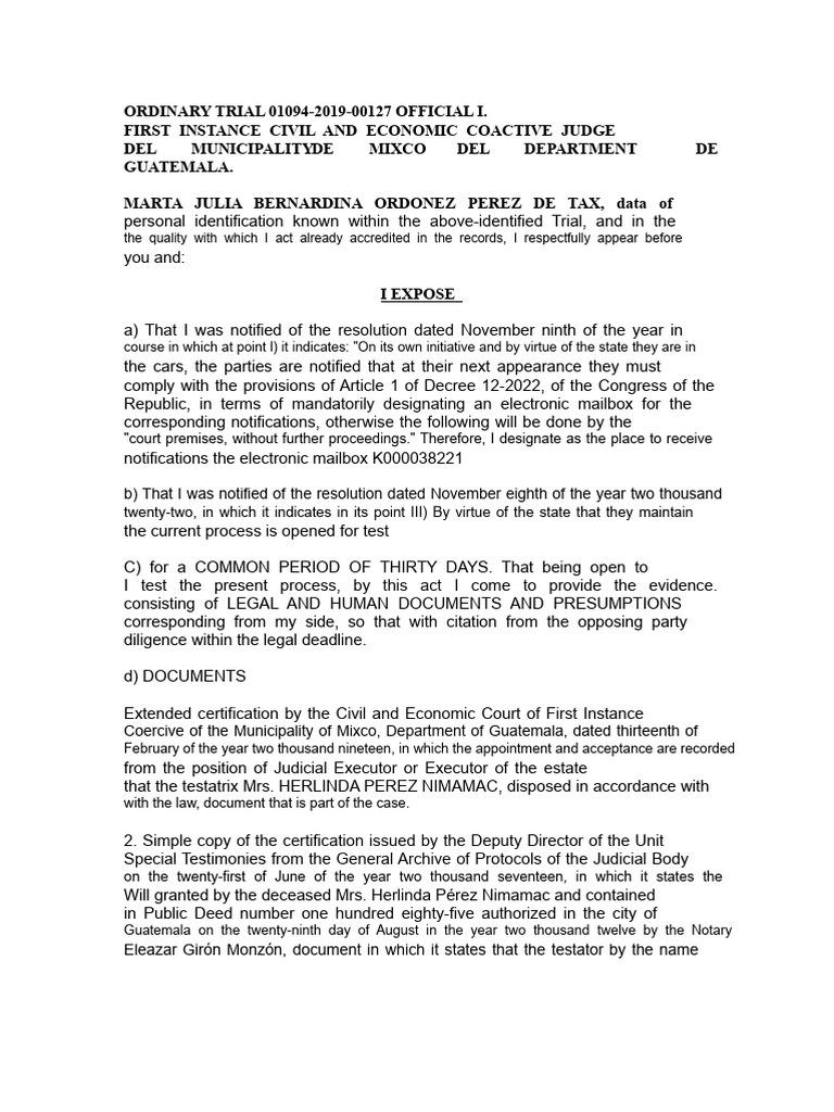 Presentation Memorandum of Documentary Evidence and Legal Presumptions ...