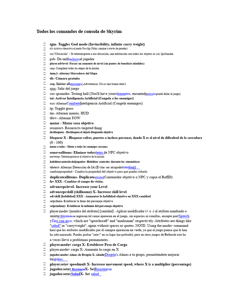 Comandos de consola para Skyrim | PDF