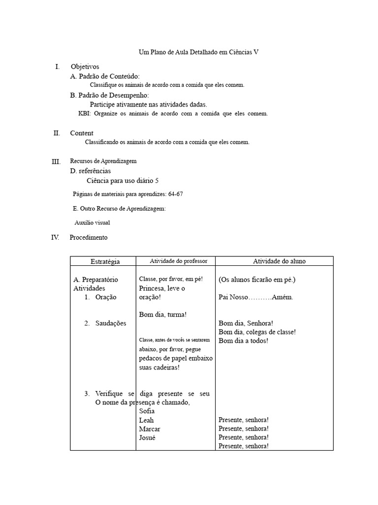 Um Plano de Aula Detalhado em Ciências V | PDF | Aprendizado | Plantas