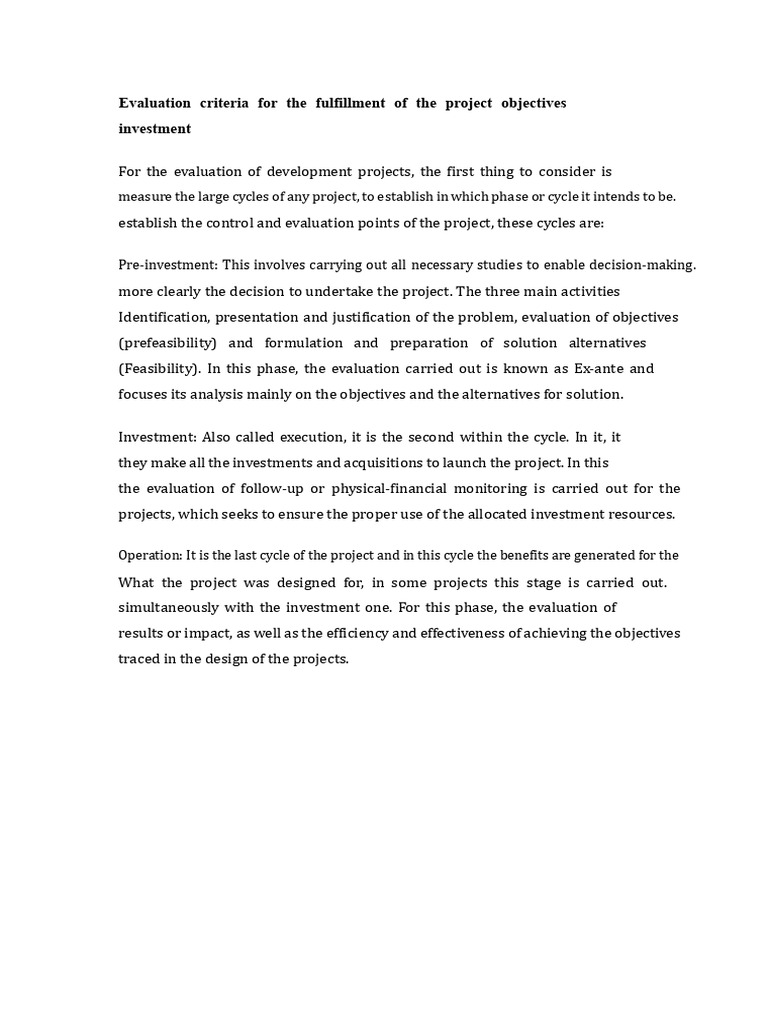Project Objective Evaluation Criteria | PDF | Evaluation | Goal