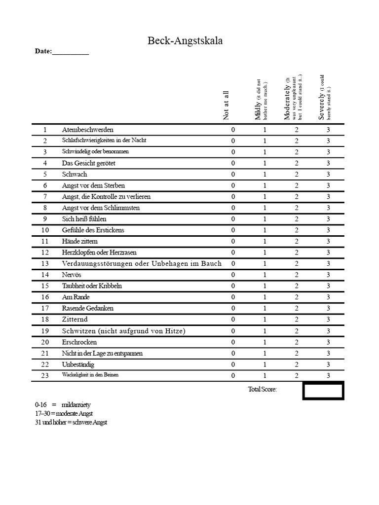 Beck Anxiety Skala PDF | PDF