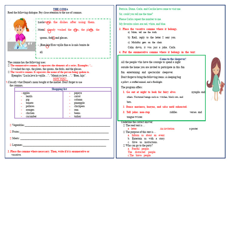 Comma Usage in Dialogue and Lists | PDF
