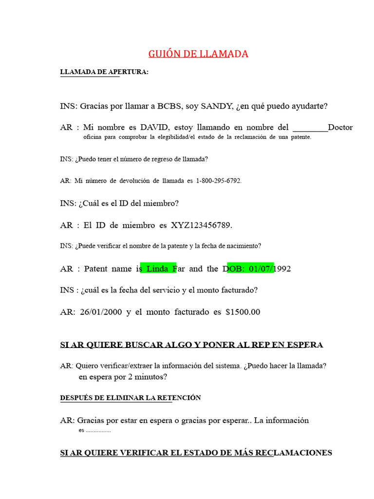 Guion de Llamada | PDF