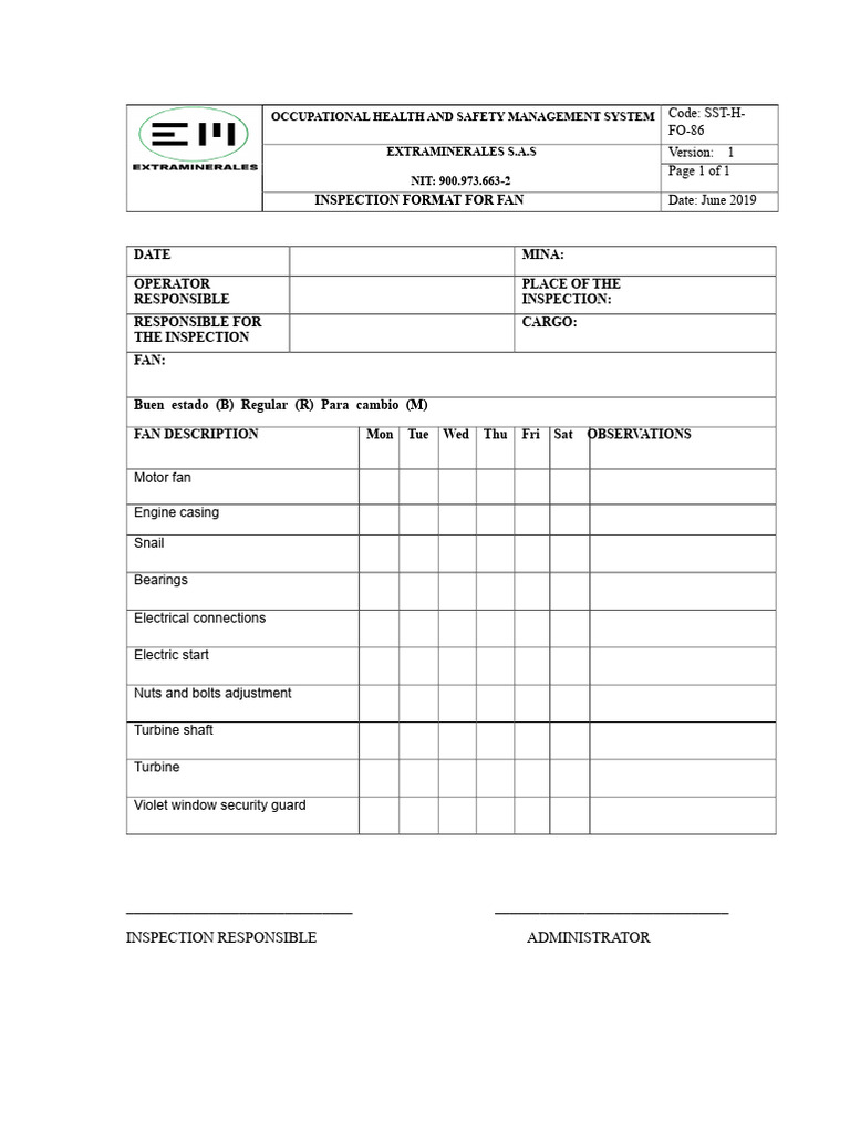 Fan Inspection Checklist for Safety | PDF