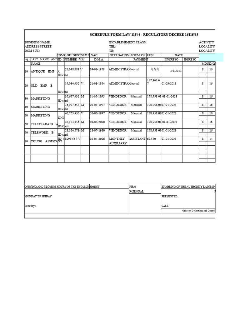 Schedule-Form-Law-11544-Regulatory Decree-16115-33 | PDF