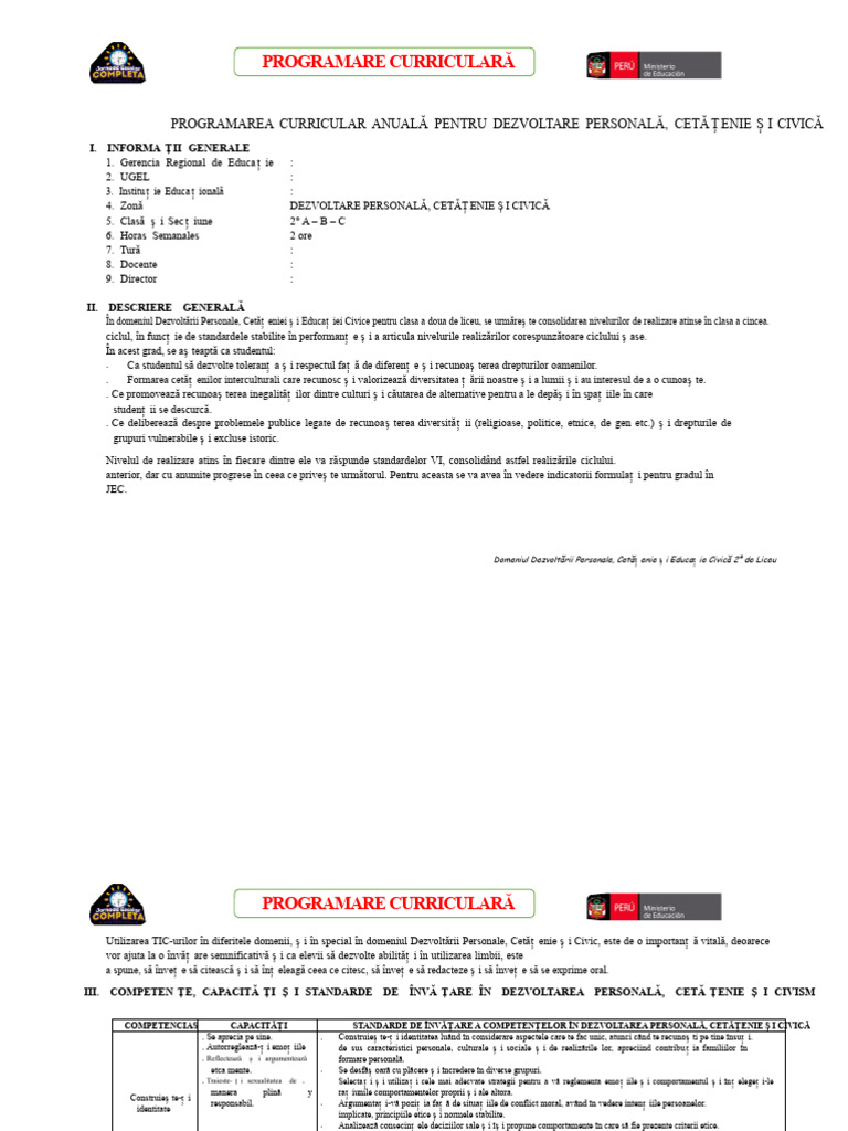 2nd Programare Anuală D.P.C.C. | PDF