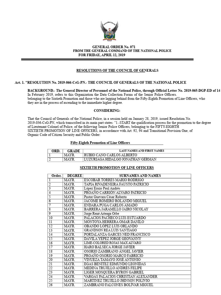 Order-071-Directive-001-Dgp Police Ecuador | PDF | Police | Crimes