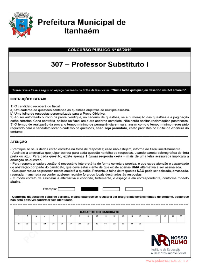 Instruções para Prova de Professor Substituto | PDF