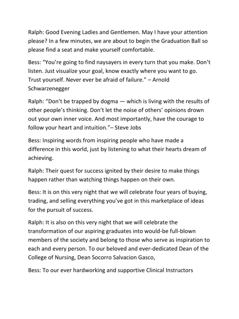 Graduation Ball Script Pdf