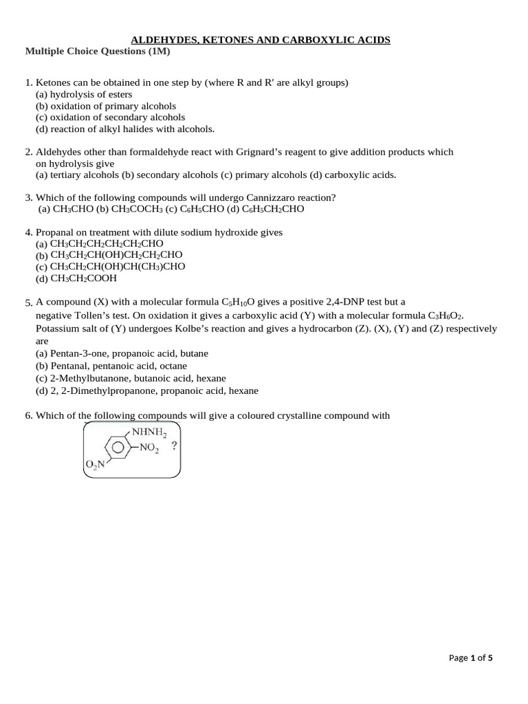 Aldehydes, Ketones & Carboxylic Acids Quiz | PDF | Aldehyde | Acid