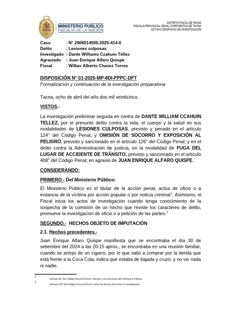 Investigación por Lesiones Culposas en Tacna | PDF | Castigos | Fiscal