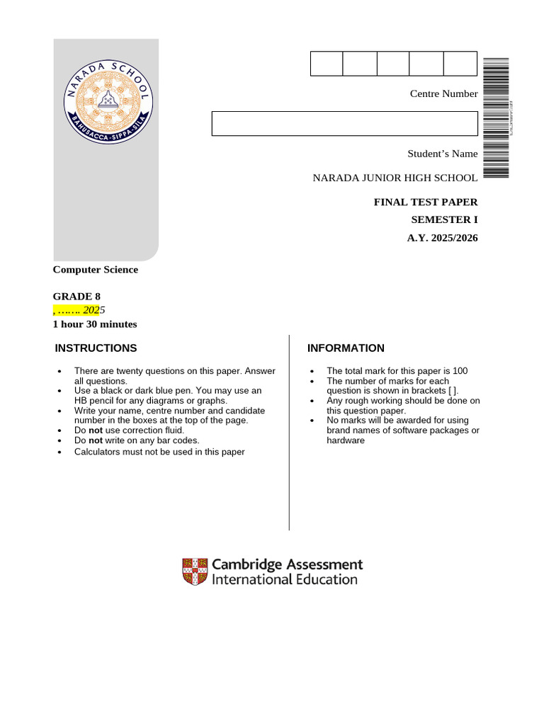Grade 8 Computer Science Final Exam | PDF | Ip Address | Computer Network