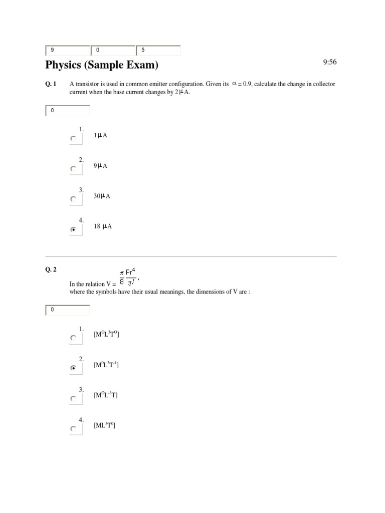 Physics Sample Exam Questions | PDF