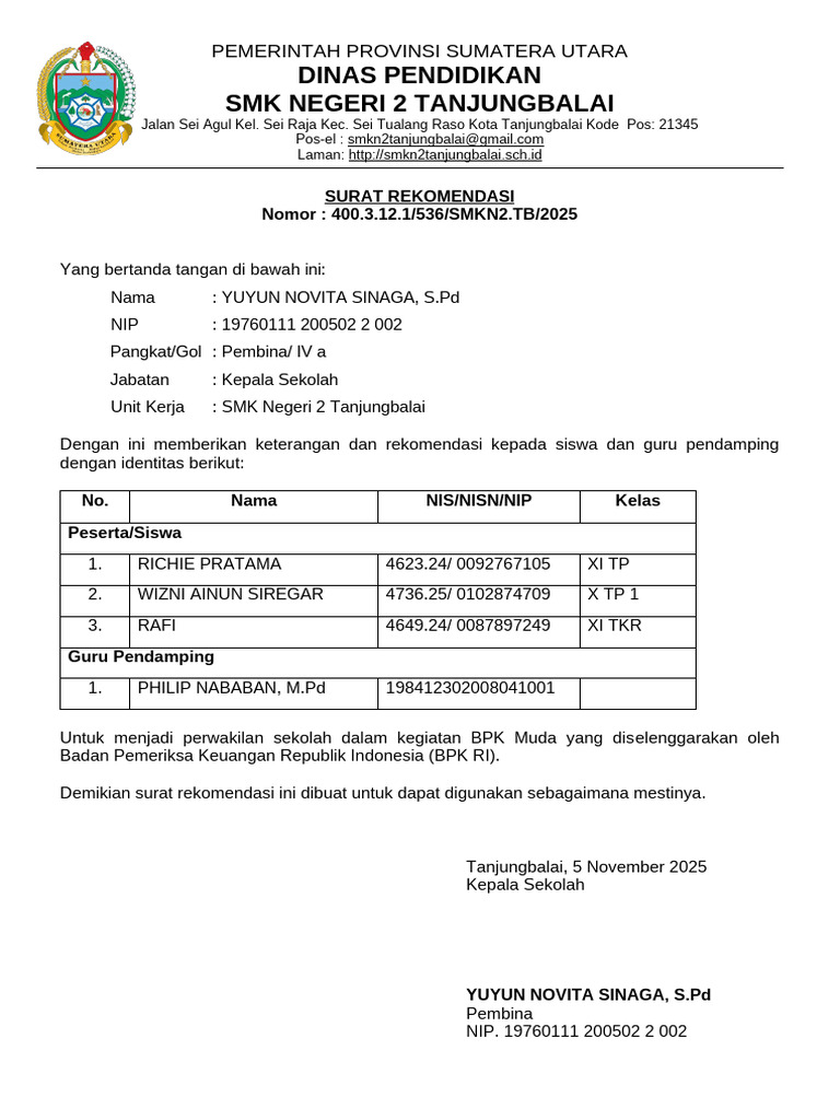 Template Surat Rekomendasi | PDF