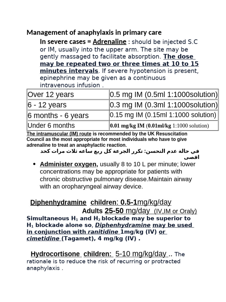 Anaphylaxis Management in Primary Care | PDF