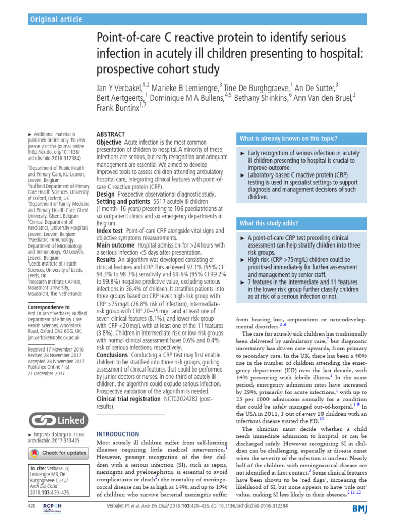 CRP Test for Serious Infection in Kids | PDF | C Reactive Protein ...