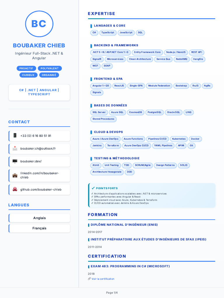 Ingénieur Full-Stack .NET & Angular | PDF | Microsoft SQL Server | C# ...