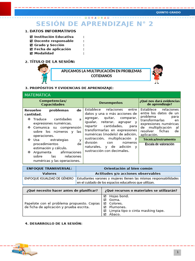 Sesión 2 M | PDF | Aprendizaje | Multiplicación