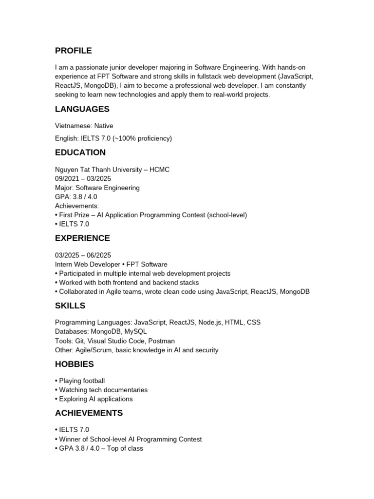 CV Junior Web Developer | PDF