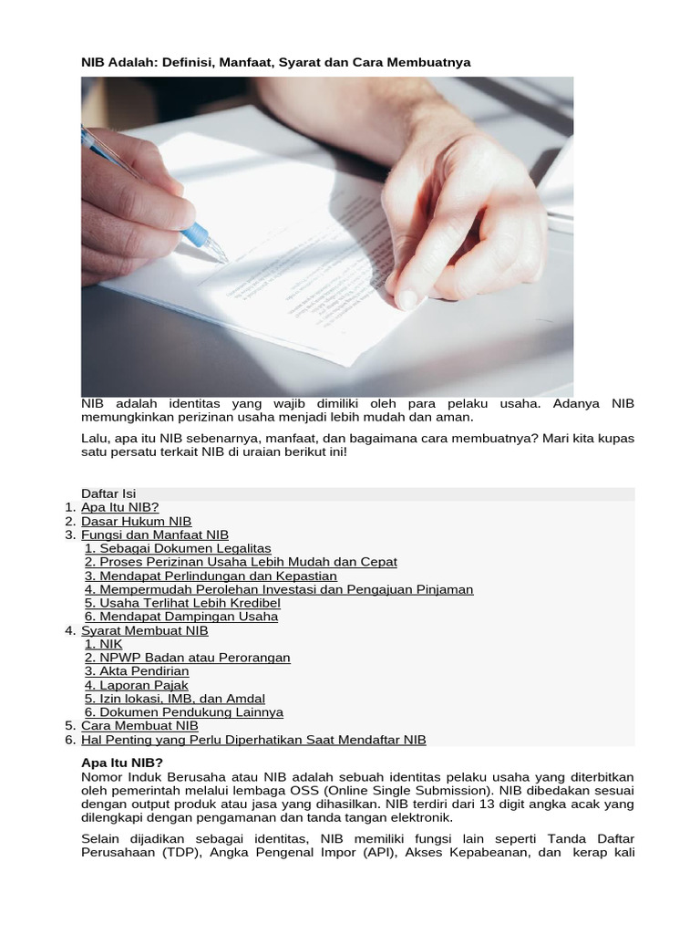 Panduan Lengkap Membuat NIB Usaha | PDF