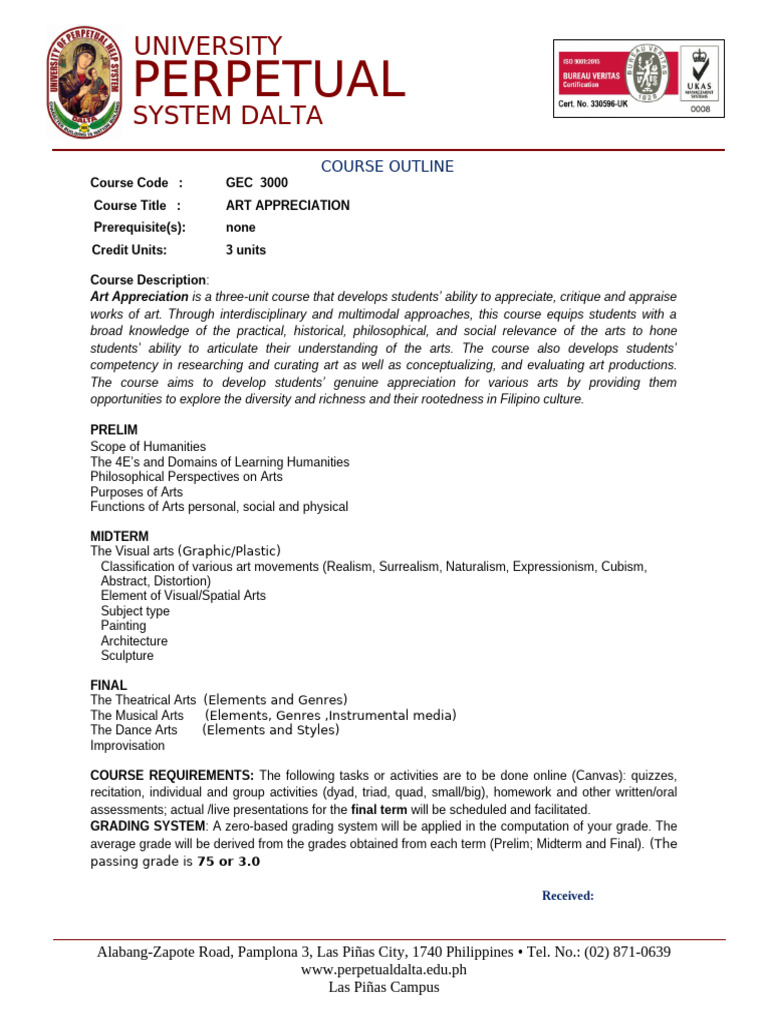 Course Outline-Art Appreciation25 | PDF