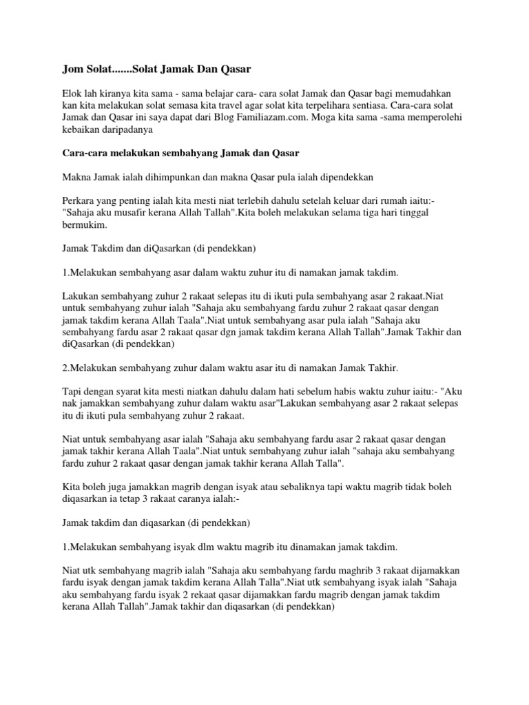 Jom Solat Solat Jamak Dan Qasar