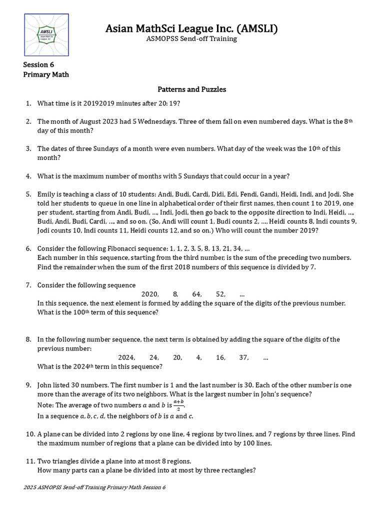 S6 Patterns and Puzzles SC | PDF | Arithmetic | Mathematical Objects