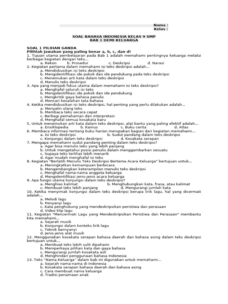 Edit Soal Bahasa Indonesia Kelas 9 SMP Bab 1 Ready | PDF