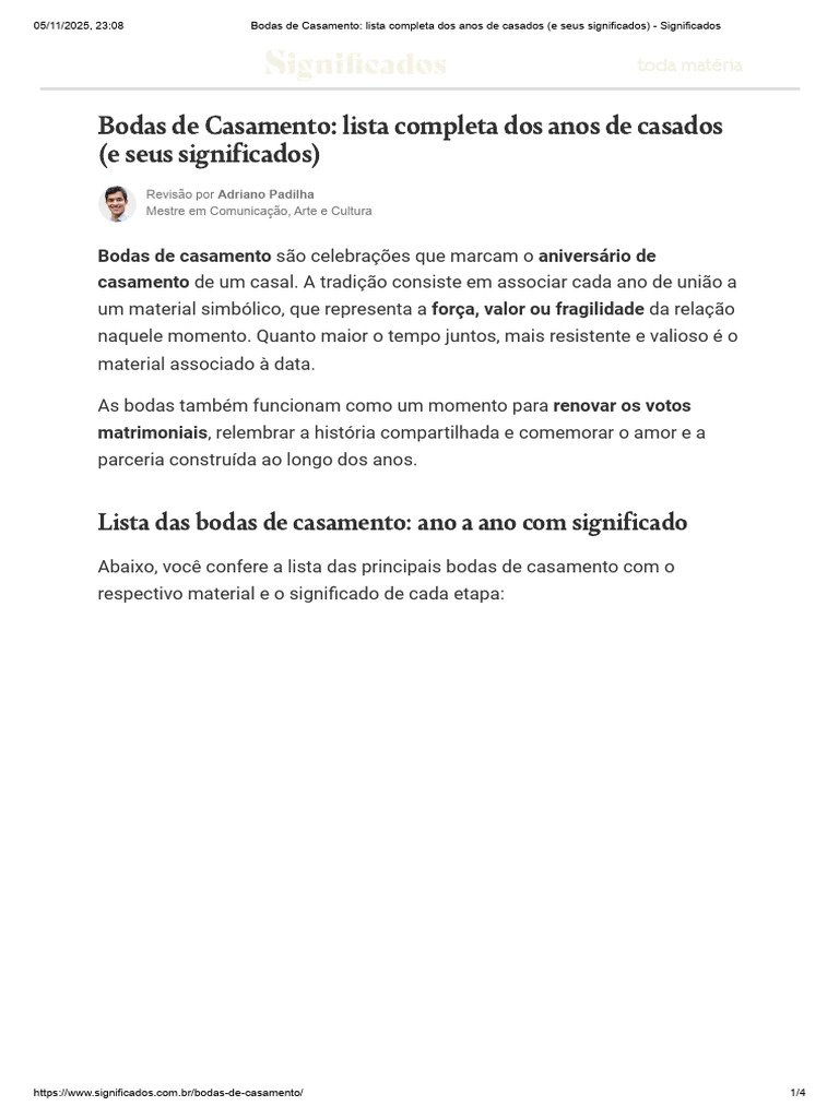 Bodas de Casamento - Lista Completa Dos Anos de Casados (E Seus ...