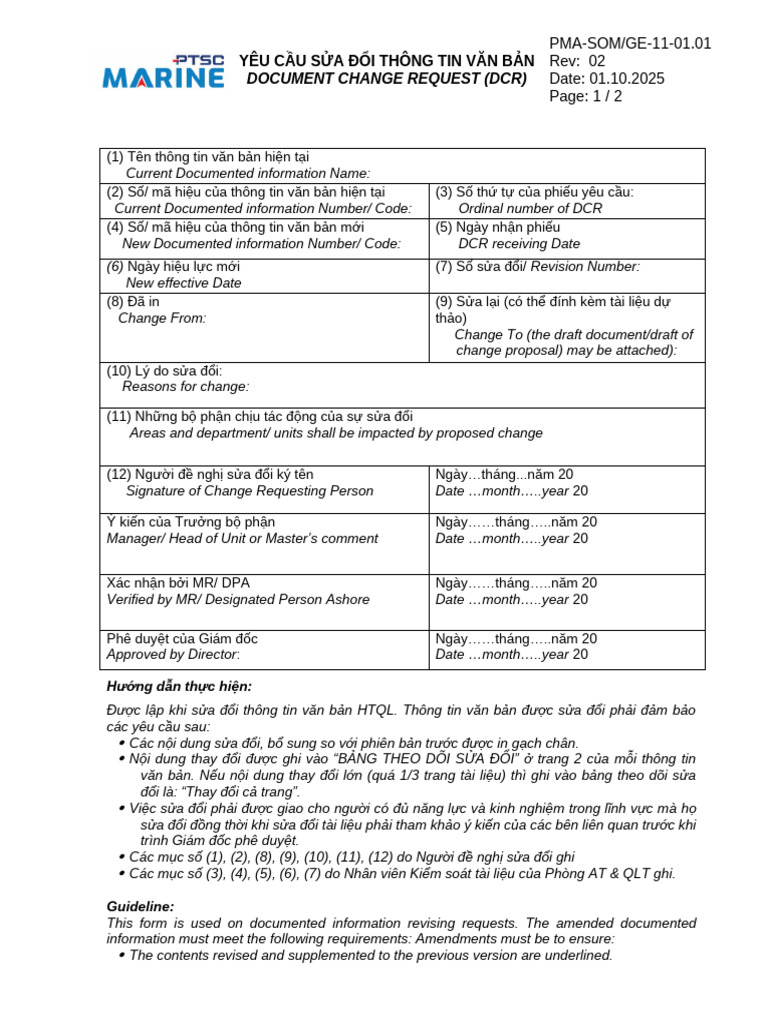 PMA-SOM GE-11-01.01 Document Change Request | PDF