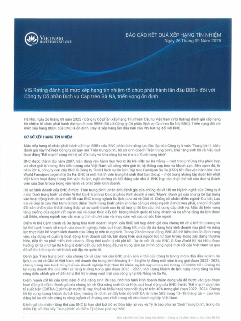 BNC Rating Announcement VN | PDF