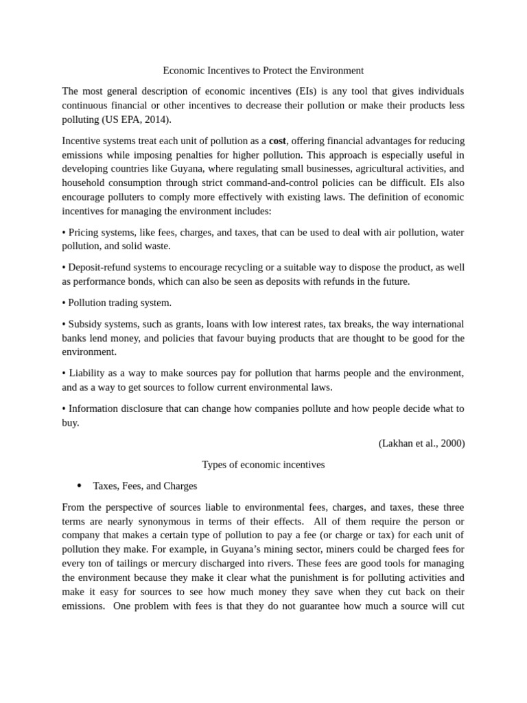 Economic Incentives to Protect the Environment 3 | PDF | Pollution ...
