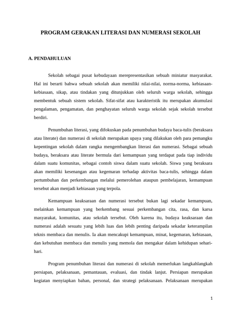 Program Literasi dan Numerasi Sekolah | PDF