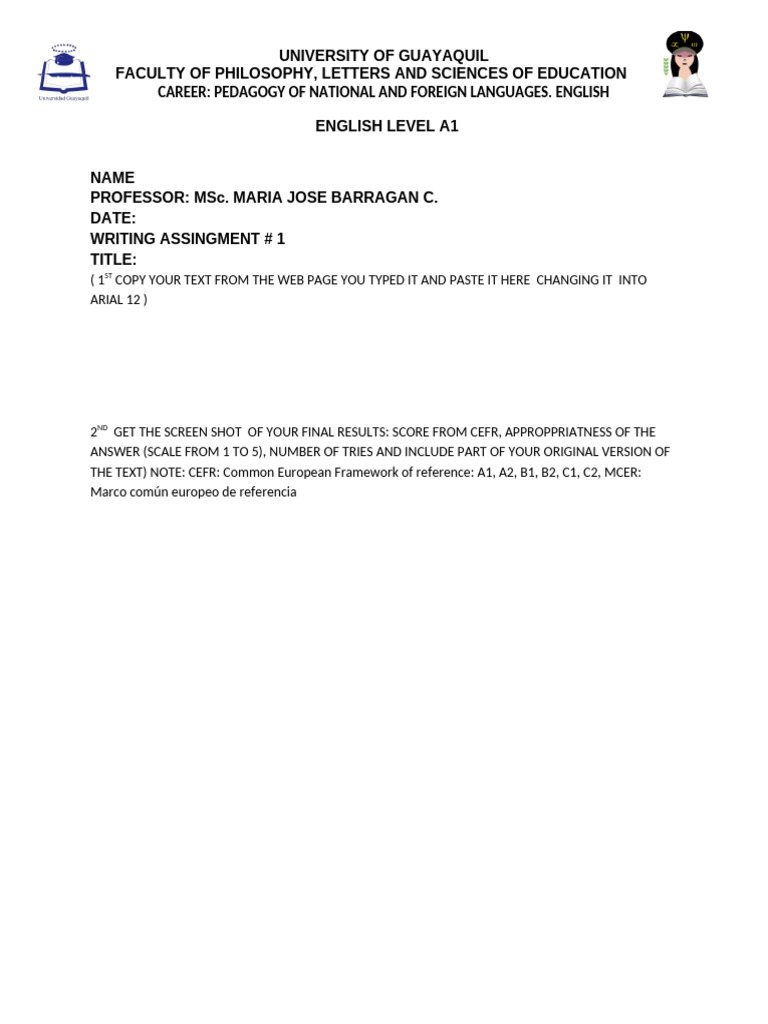 A1 English Writing Assignment Guide | PDF