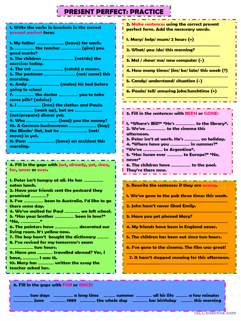 Present Perfect Tense Exercises | PDF