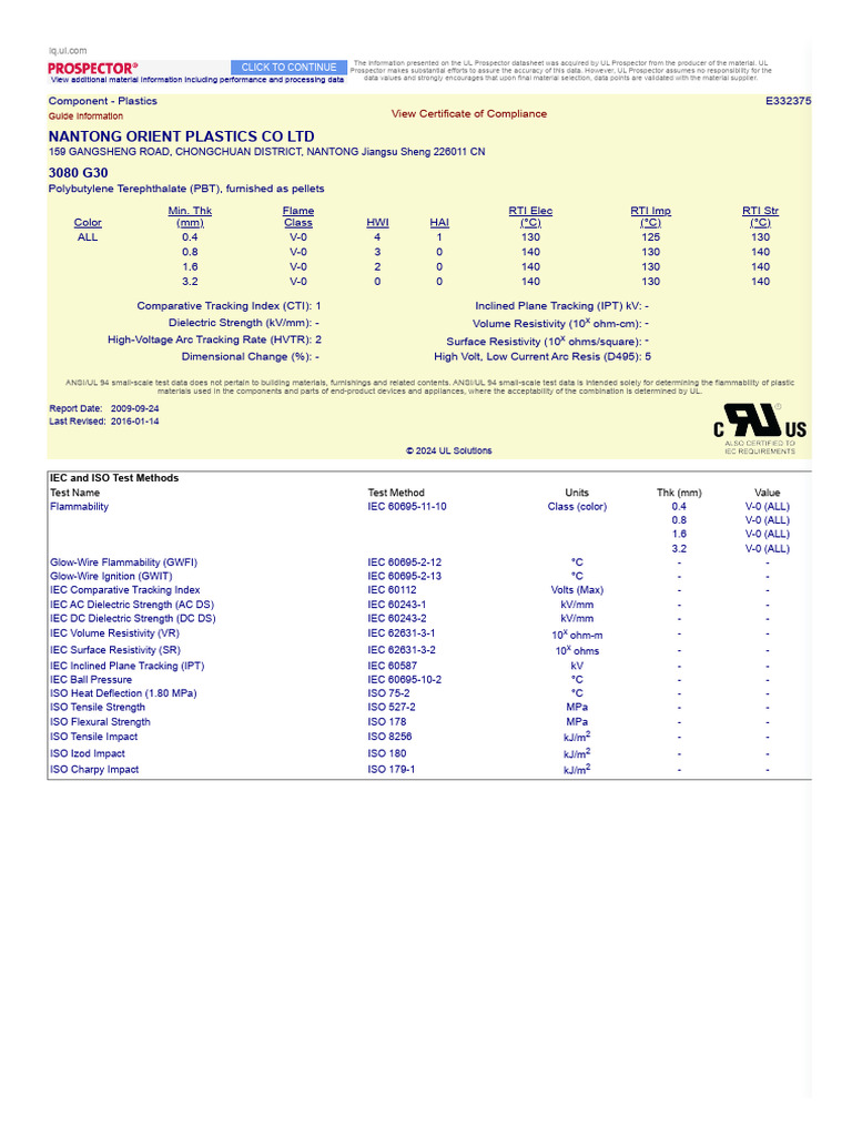 UL Yellow Card Compliance Data | PDF | Volt | Materials
