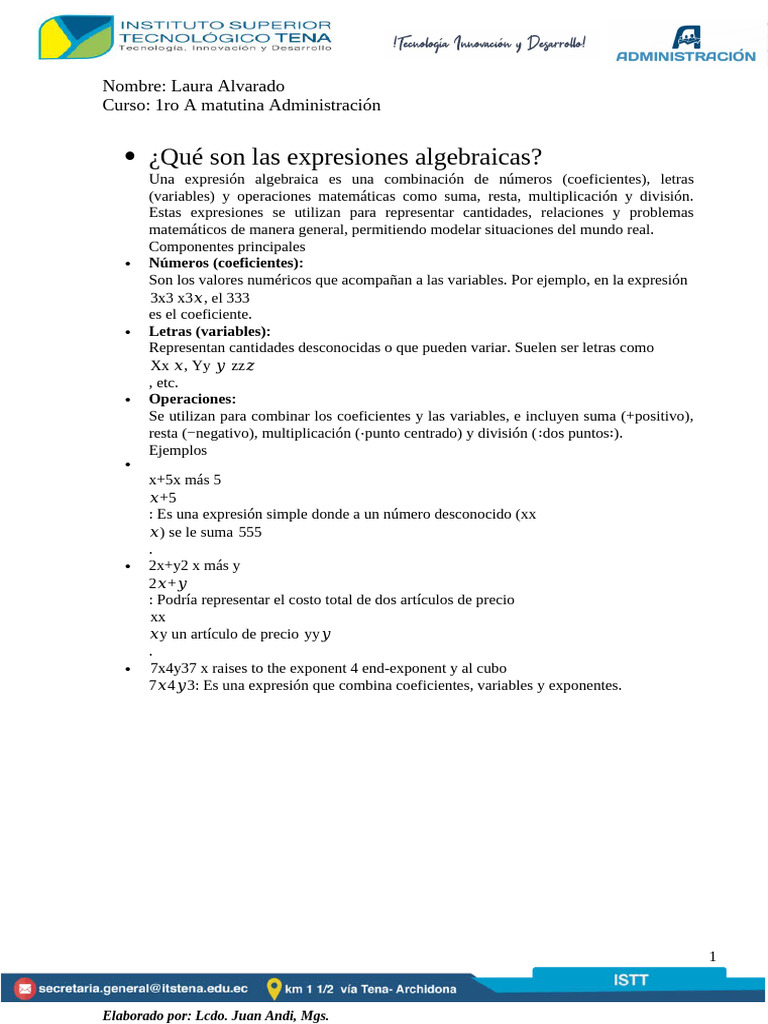 Introducción a las Expresiones Algebraicas | PDF