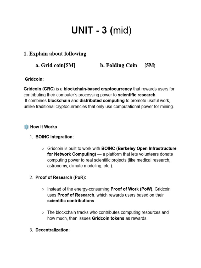 BCT Unit - 3 (Mid Ans) | PDF | Cryptocurrency | Computing
