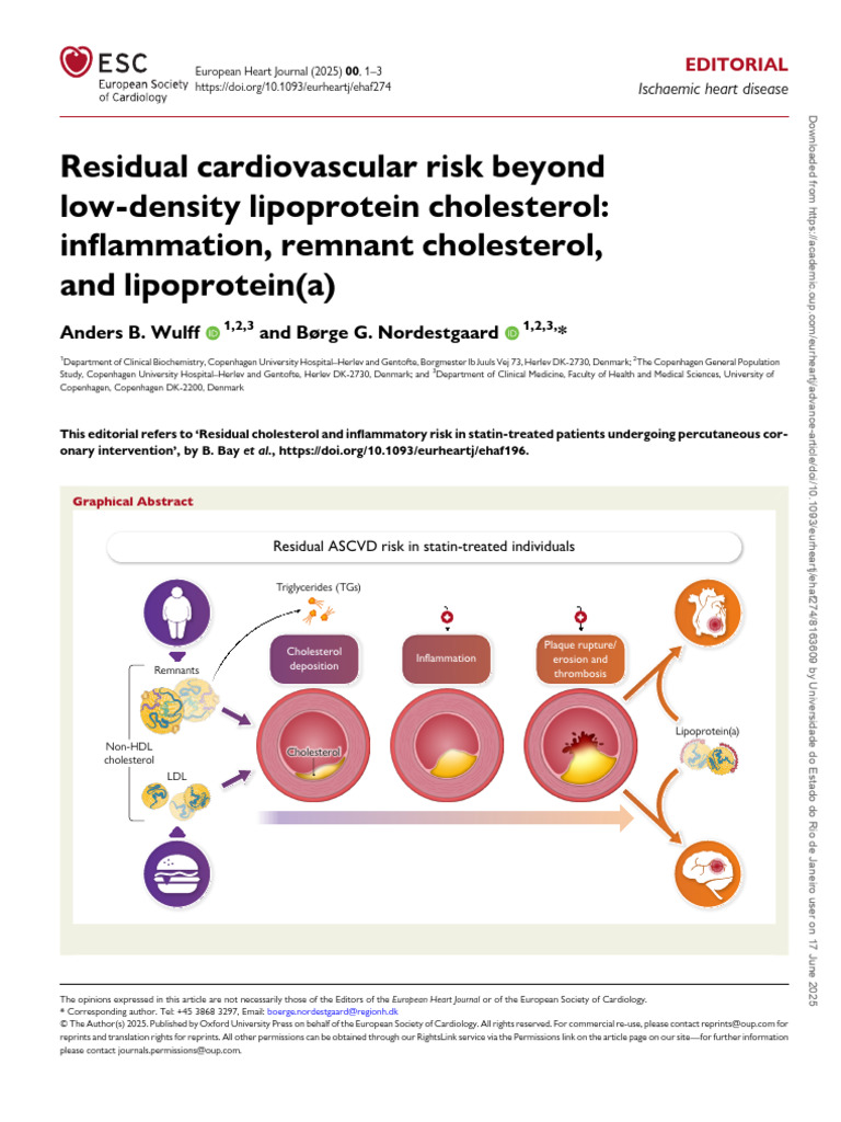 Residual Cardiovascular Risk Factors | PDF | Atherosclerosis | Cholesterol