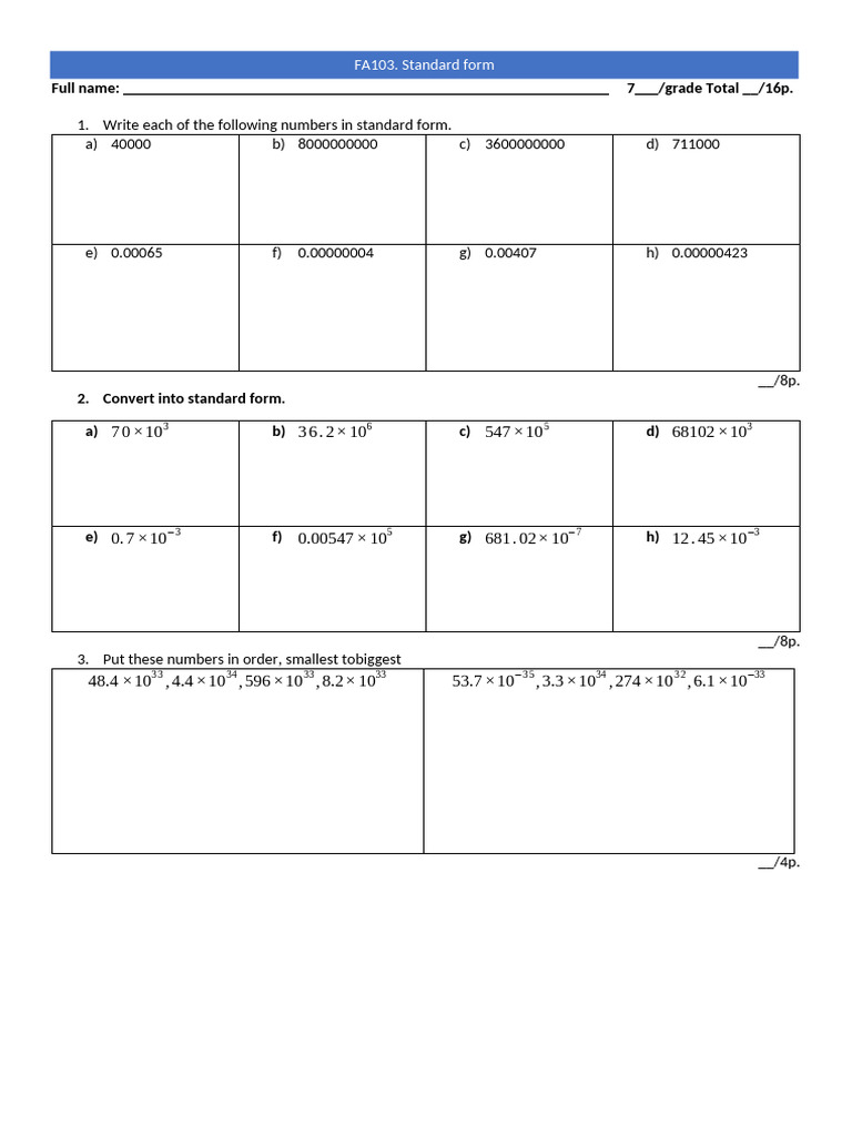Standard Form Conversion Exercises | PDF