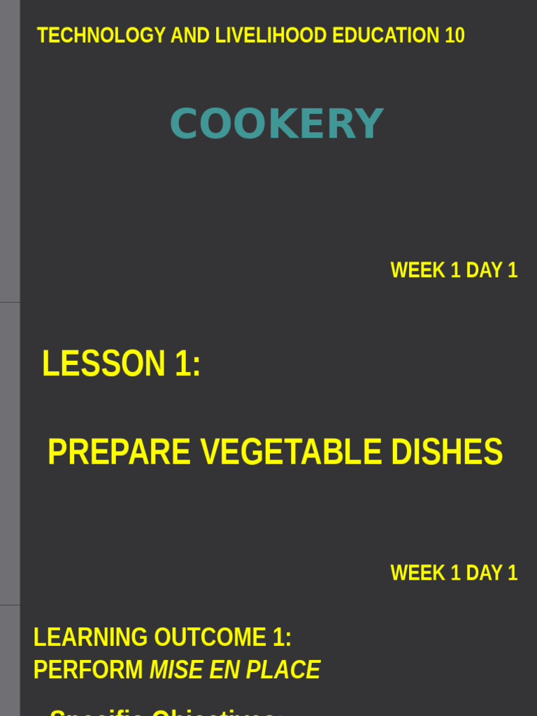 Preparing Vegetable Dishes: Week 1 Guide | PDF | Vegetables | Cooking