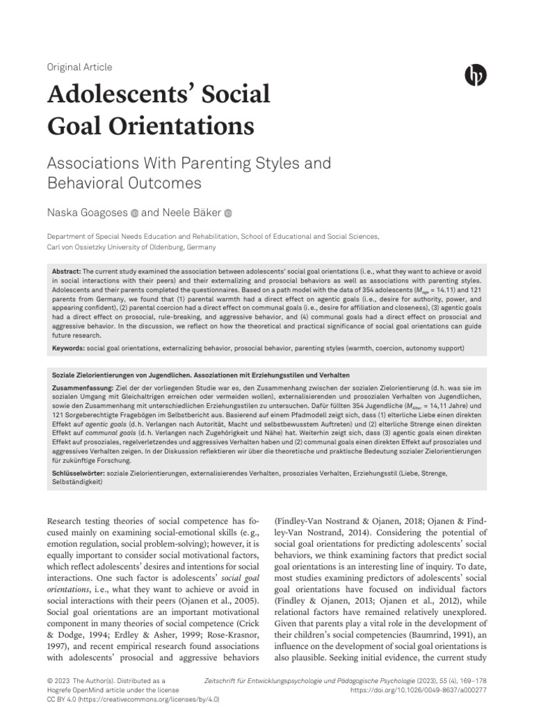 Adolescents' Social Goals and Parenting Effects | PDF | Parenting ...
