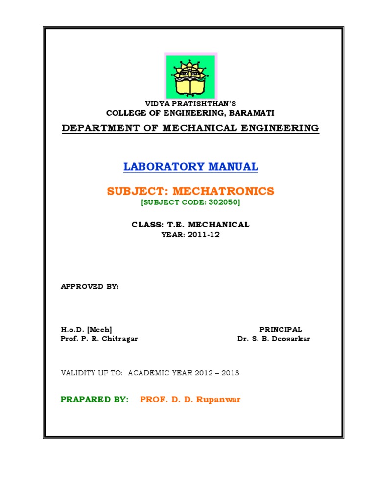 Mechatronics Lab Manual PDF Actuator Relay