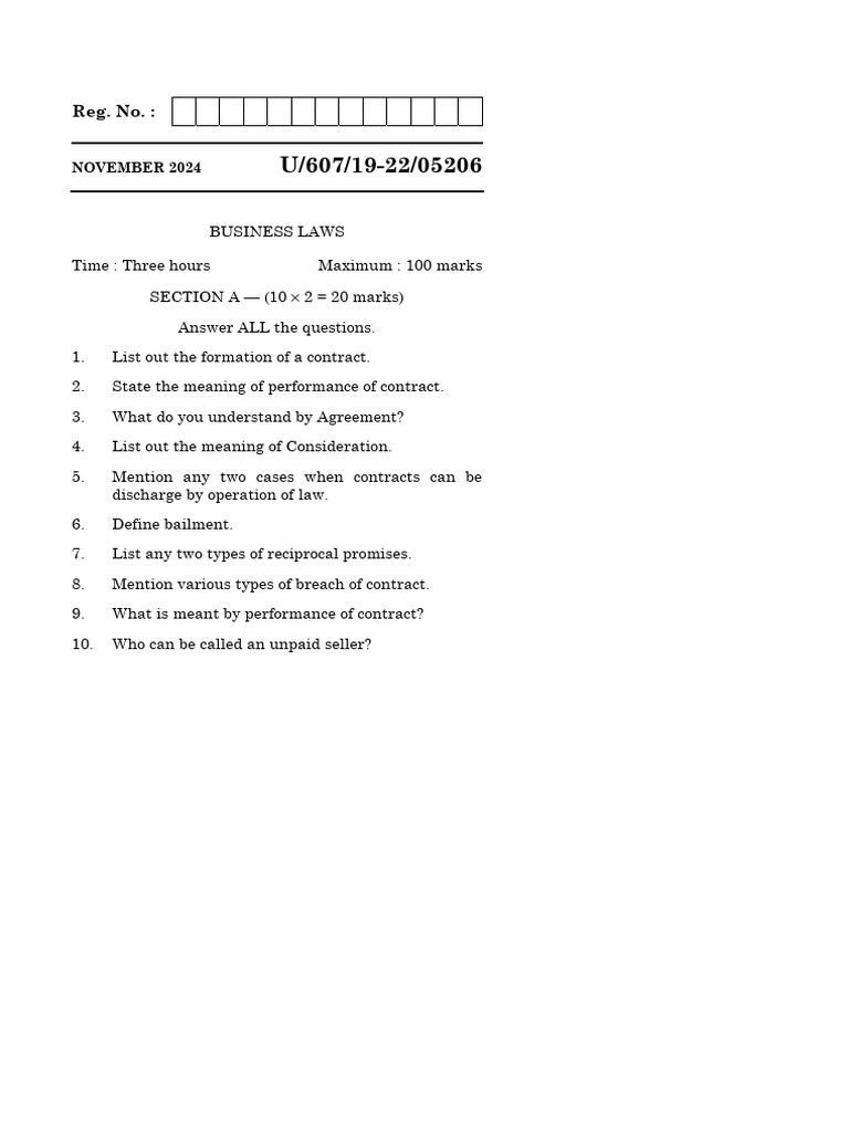 Business Laws Exam Questions 2024 | PDF