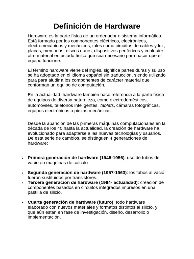 Definición y Tipos de Hardware | PDF | Hardware de la computadora ...